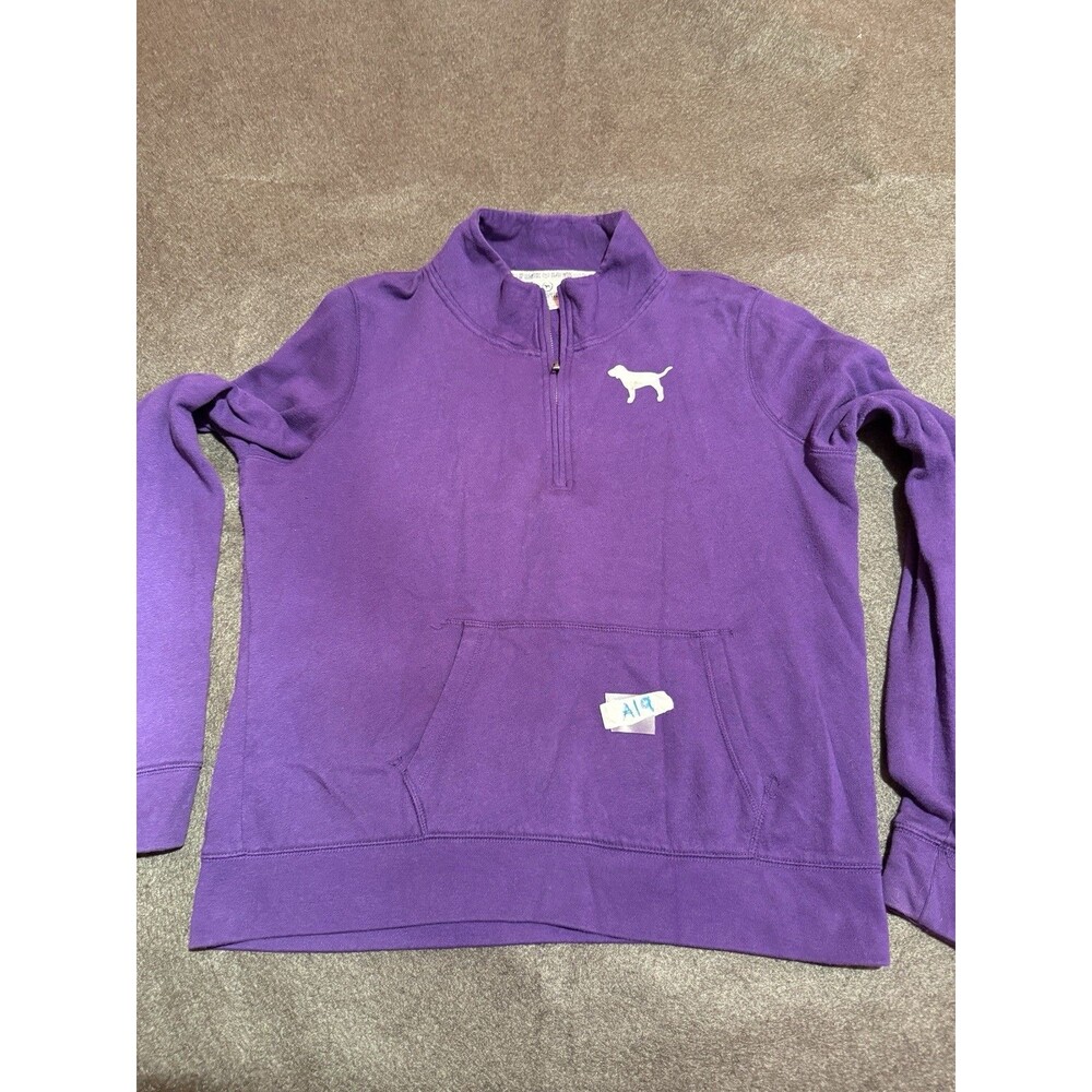 PINK Victorias Secret Womens Sweater L Large Purple Love Pullover Pocket